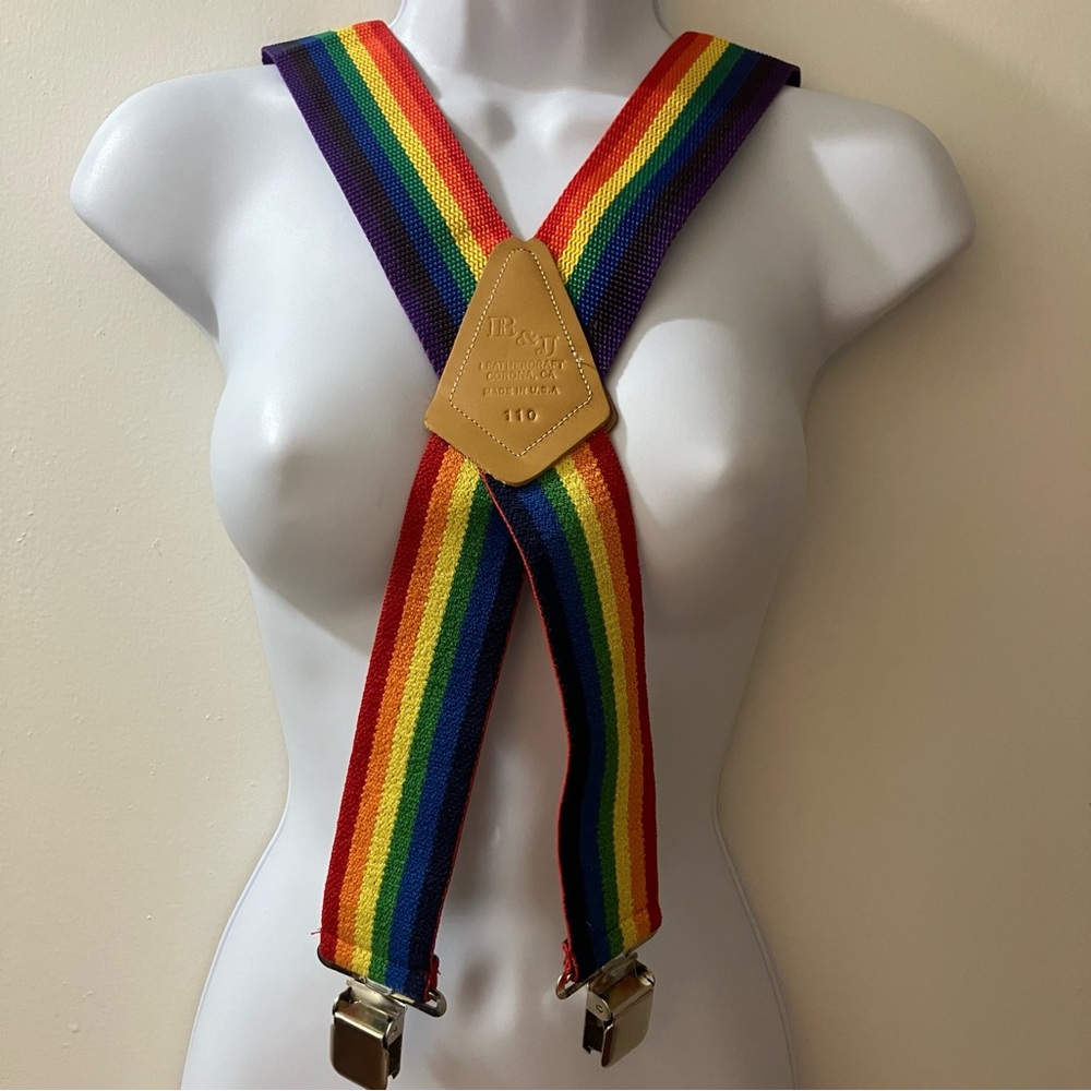 Vintage R &J Leathercraft 110 Rainbow Pride Clip On Adult Suspenders